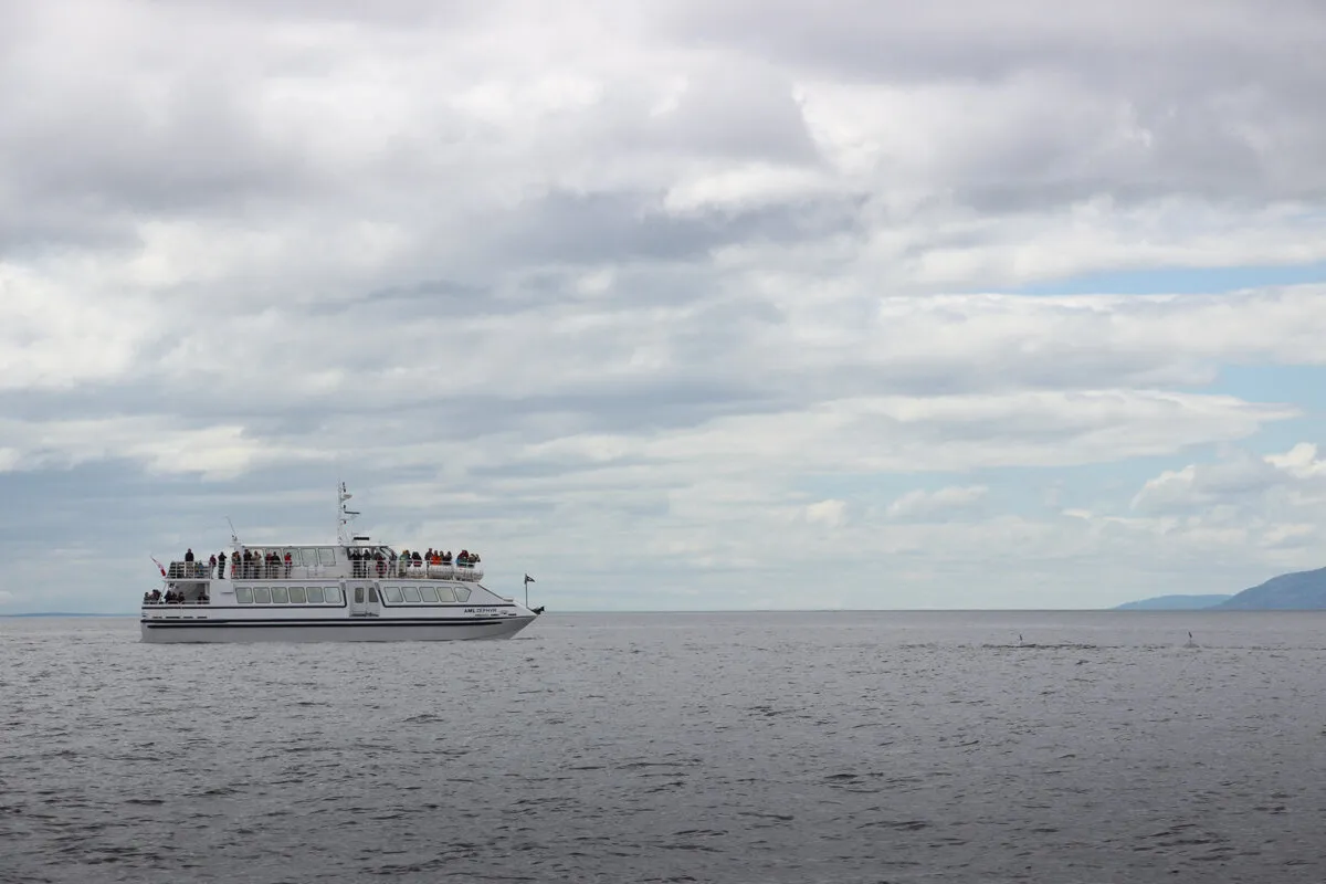 Bateau avec passagers sur l'eau calme