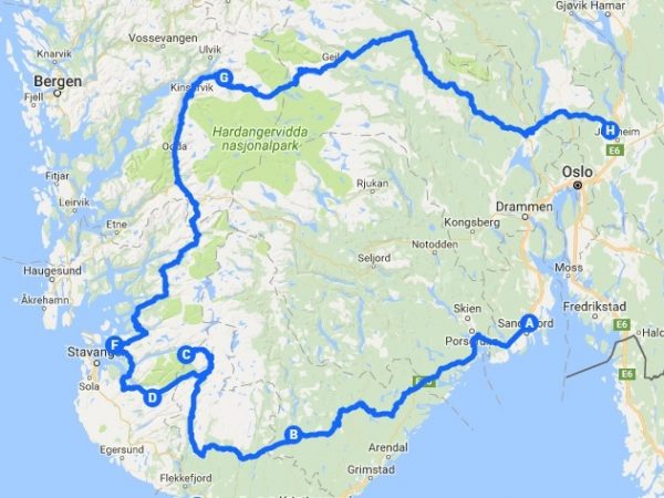 Itinéraire de mon roadtrip en Norvège