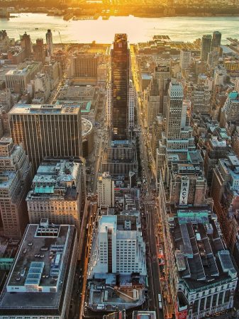 Coucher de soleil sur New York depuis le haut de l'Empire State Building