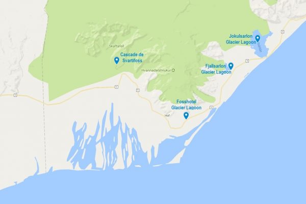 Situation géographique du Fosshotel Glacier Lagoon
