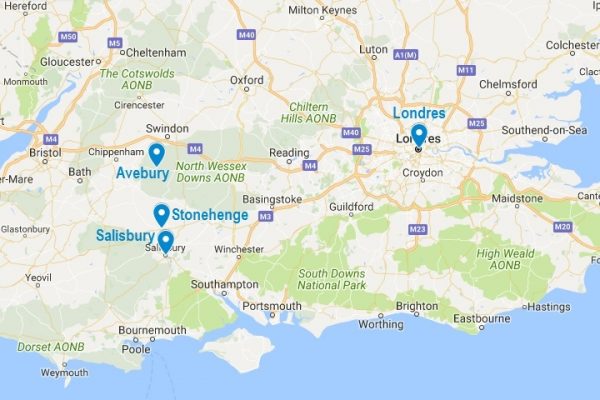 Stonehenge sur la carte d'Angleterre