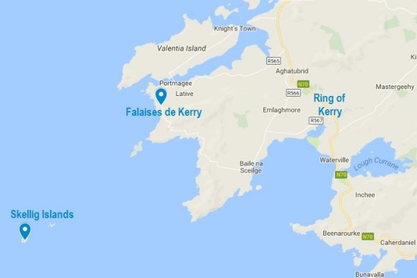 Carte d'accès aux falaises de Kerry