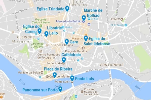 Carte des points d'intérêt à Porto