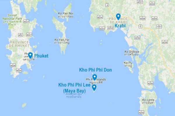 Carte de Koh Phi Phi dans la mer Andaman
