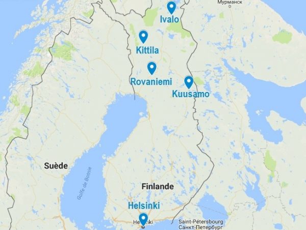 Carte des aéroports de Laponie