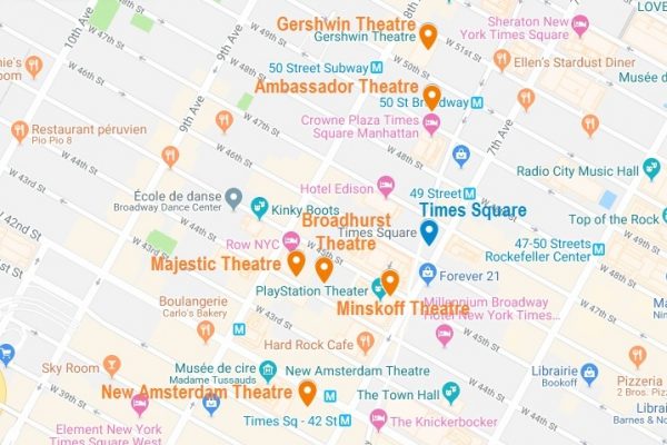 Carte des théâtres de Broadway