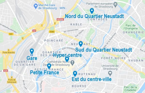 Carte de quartiers pour choisir son Airbnb à Strasbourg