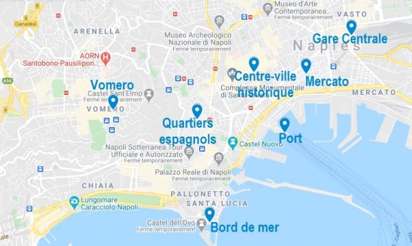 Carte de quartiers où dormir à Naples