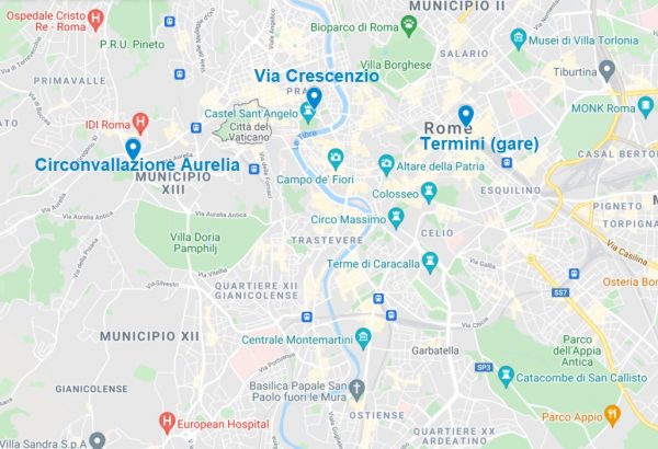 Arrêts de la navette entre l'aéroport de Fiumicino et Rome