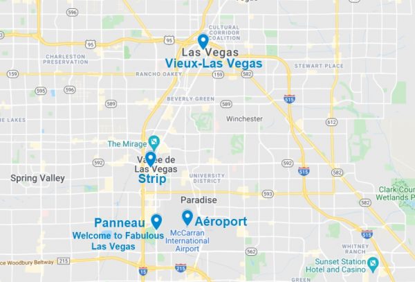 Carte de points d'intérêt pour visiter Las Vegas